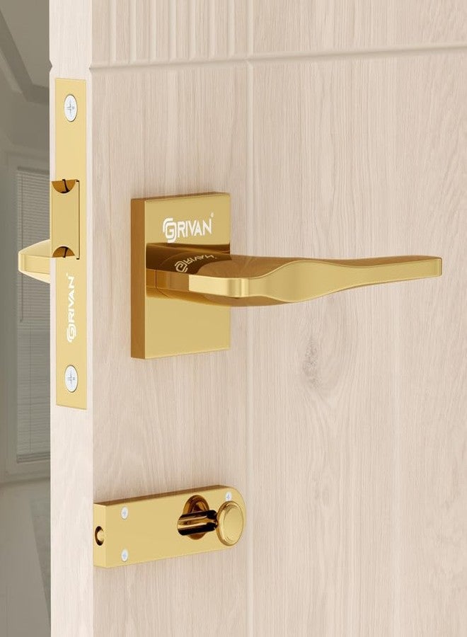 GRIVAN Ultra-Durable Brass Bathroom Door Handle Lock with Keyless Baby Latch for Bedroom/Balcony/Office Doors (Gold Finish) - Image 1